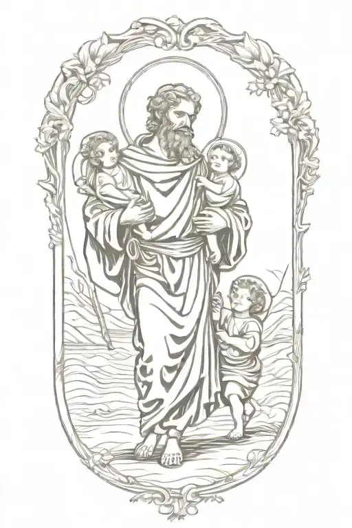 st christopher carrying baby jesus tattoo design idea