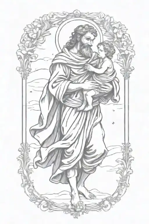 st christopher carrying baby jesus tattoo design idea