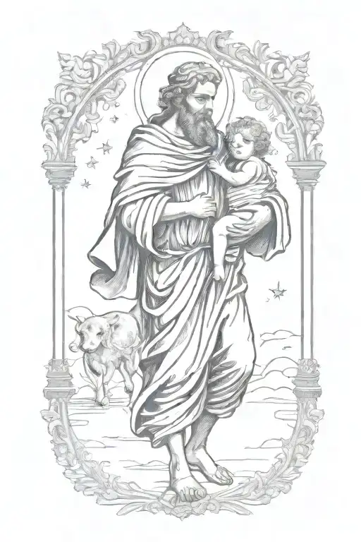st christopher carrying baby jesus tattoo design idea