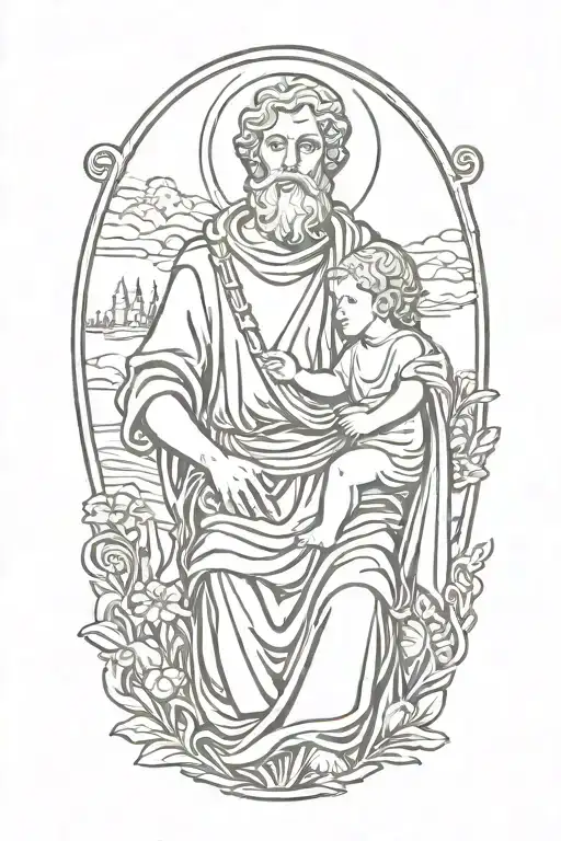 st christopher holding baby jesus and  walking tattoo design idea