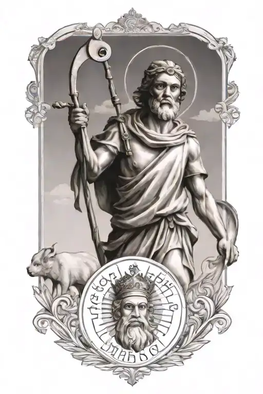 st christopher, patron saint of children and travel tattoo design idea