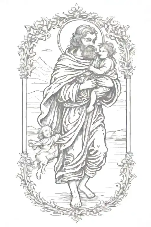 st christopher carrying baby jesus crossing a river  tattoo design idea