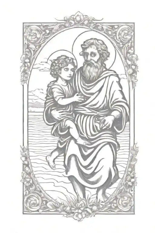 st christopher carrying baby jesus tattoo design idea