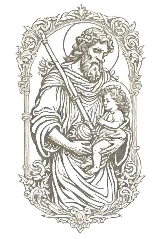 st christopher holding baby jesus  tattoo design idea