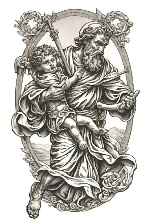 St christopher carrying a toddler  tattoo design idea