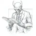 faceless demon man wearing a suit whilst riding the London tube reading a newspaper writen "bad news". tattoo design idea