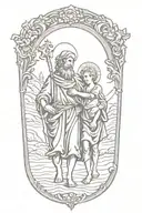 st christopher with baby jesus walking tattoo design idea