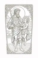 st christopher with baby jesus walking tattoo design idea