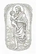 st christopher holding baby jesus and walking ac Milan badge tattoo design idea