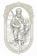 st christopher holding baby jesus and walking ac Milan badge tattoo design idea