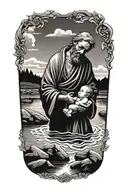 st joseph holding baby crossing a river tattoo design idea