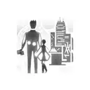 downtown night city from cyberpunk with a shadow figure meeting a guy in front of a blacked out car tattoo design idea