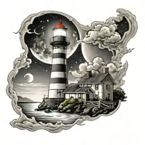 lighthouse moon surrounded tattoo design idea