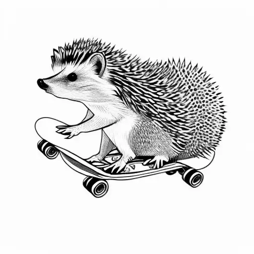 hedgehog riding skateboard  tattoo design idea