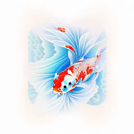 koi fish ribbons flowers 2 fish red and blue tattoo design idea