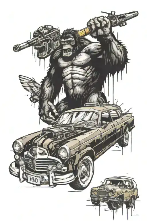 king kong in car trunk tattoo design idea