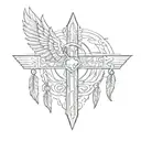 the cross of Anubis and scales with a heart on one side and a feather on the other tattoo design idea