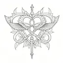 the cross of Anubis and scales with a heart on one side and a feather on the other tattoo design idea