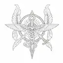the cross of Anubis and scales with a heart on one side and a feather on the other tattoo design idea