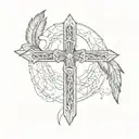 the cross of Anubis and scales with a heart on one side and a feather on the other tattoo design idea