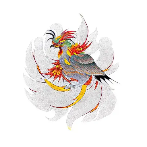 Phoenix bird and yellow apricot flower tattoo design idea