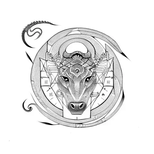 geometric design combination of zodiac signs of dragon, horse, tiger and snake tattoo design idea
