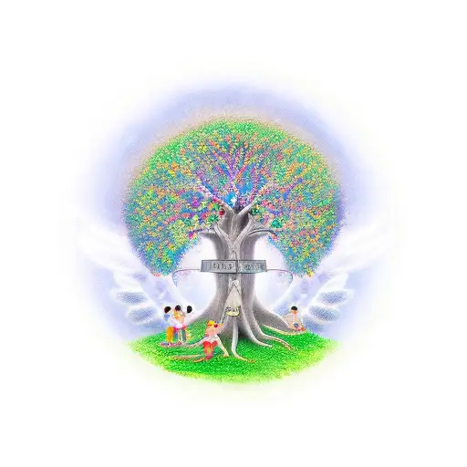Tree of Life with an angel baby, april baby, and june baby tattoo design idea