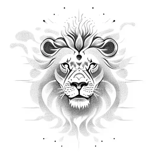 A fiery lion standing on a sun, with rays of fire emanating from it tattoo design idea