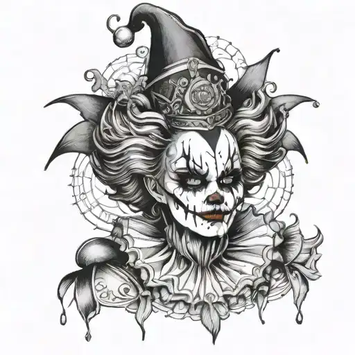 gothic clown woman from the front tattoo design idea
