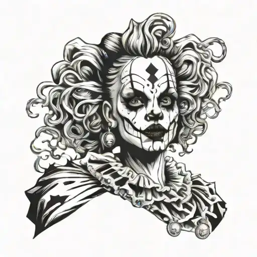 gothic clown woman from the front tattoo design idea