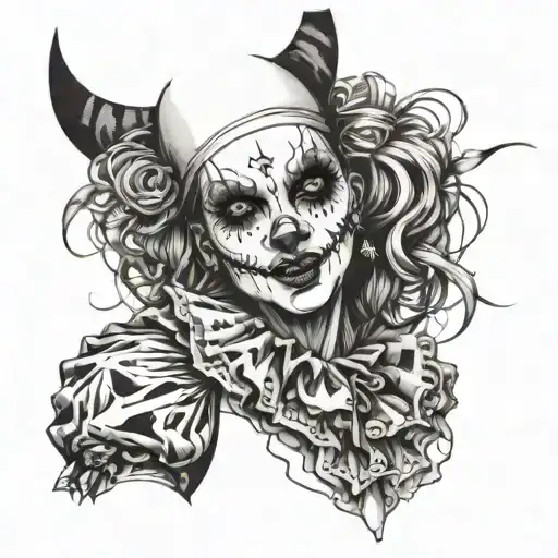 gothic clown woman from the front tattoo design idea