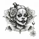 gothic clown woman from the front tattoo design idea