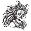 gothic clown woman from the front tattoo design idea