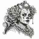 gothic clown woman from the front tattoo design idea