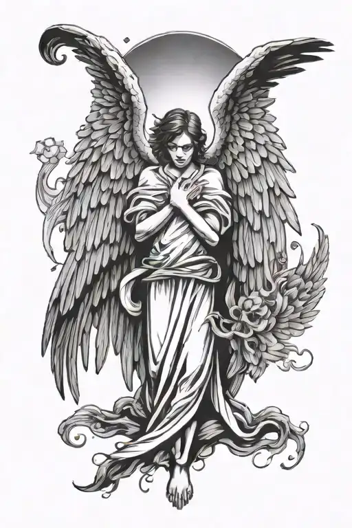 depressed angel with dard wings spread He stands steadfastly tattoo design idea
