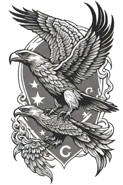 wolve and eagle soaring tattoo design idea