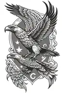 wolve and eagle soaring tattoo design idea