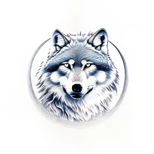 Moon , Wolf staring into reflection of younger self  tattoo design idea