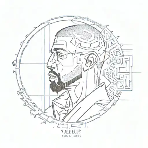 Yeezus kanye west with less details and darker right square  tattoo design idea