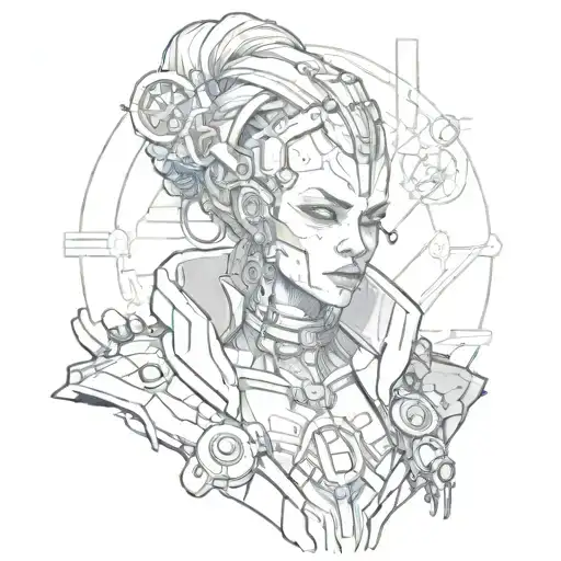 A cyberpunk necromancer tattoo design idea