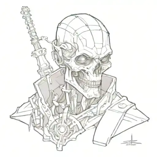 A dead necromancer in cyberpunk style tattoo design idea