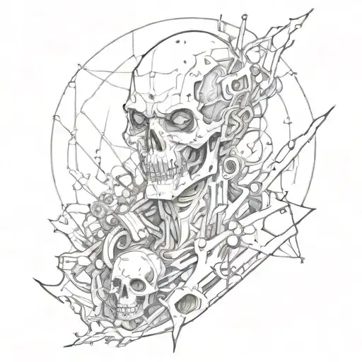A dead necromancer in cyberpunk style tattoo design idea