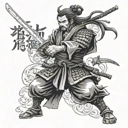 a samurai holding a katana with the words death before dishonor engraved in the blade of his sword.  tattoo design idea