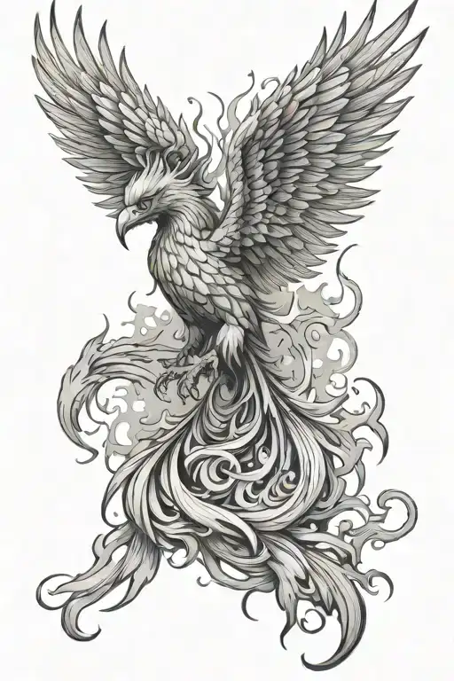 evil Phoenix rising from the ashes tattoo design idea