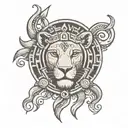 a lion head in an Inca sun tattoo design idea
