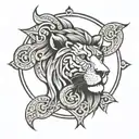 a lion head in an Inca sun tattoo design idea