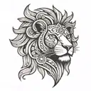 a lion head in an Inca sun tattoo design idea