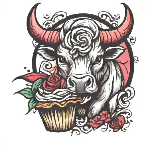 Cupcake and Bull head tattoo design idea
