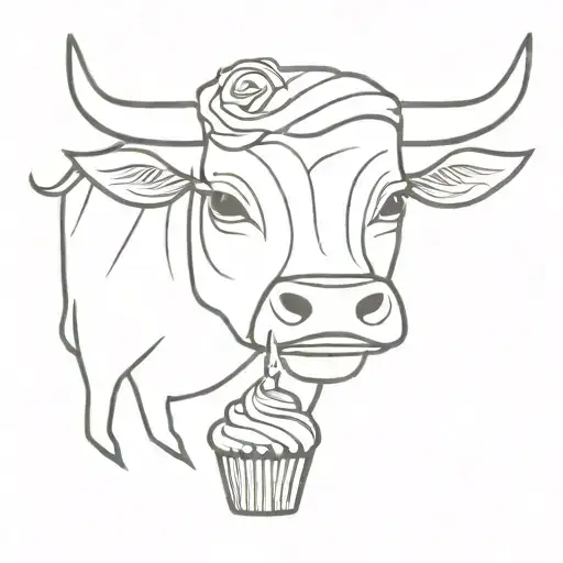 cupcake and bull head emerging tattoo design idea
