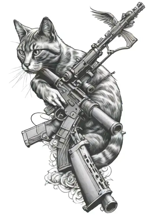 cat and rifle tattoo design idea